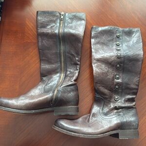 Frye 76496 Melissa Military Brown Leather Side Zip Riding Boots Womens Size 5.5